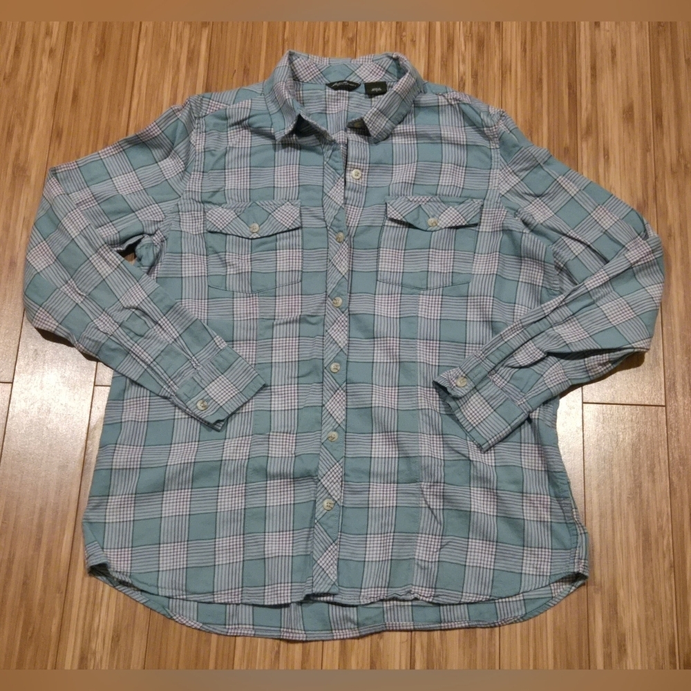 Eddie Bauer Light Teal Plaid Button-Up Shirt